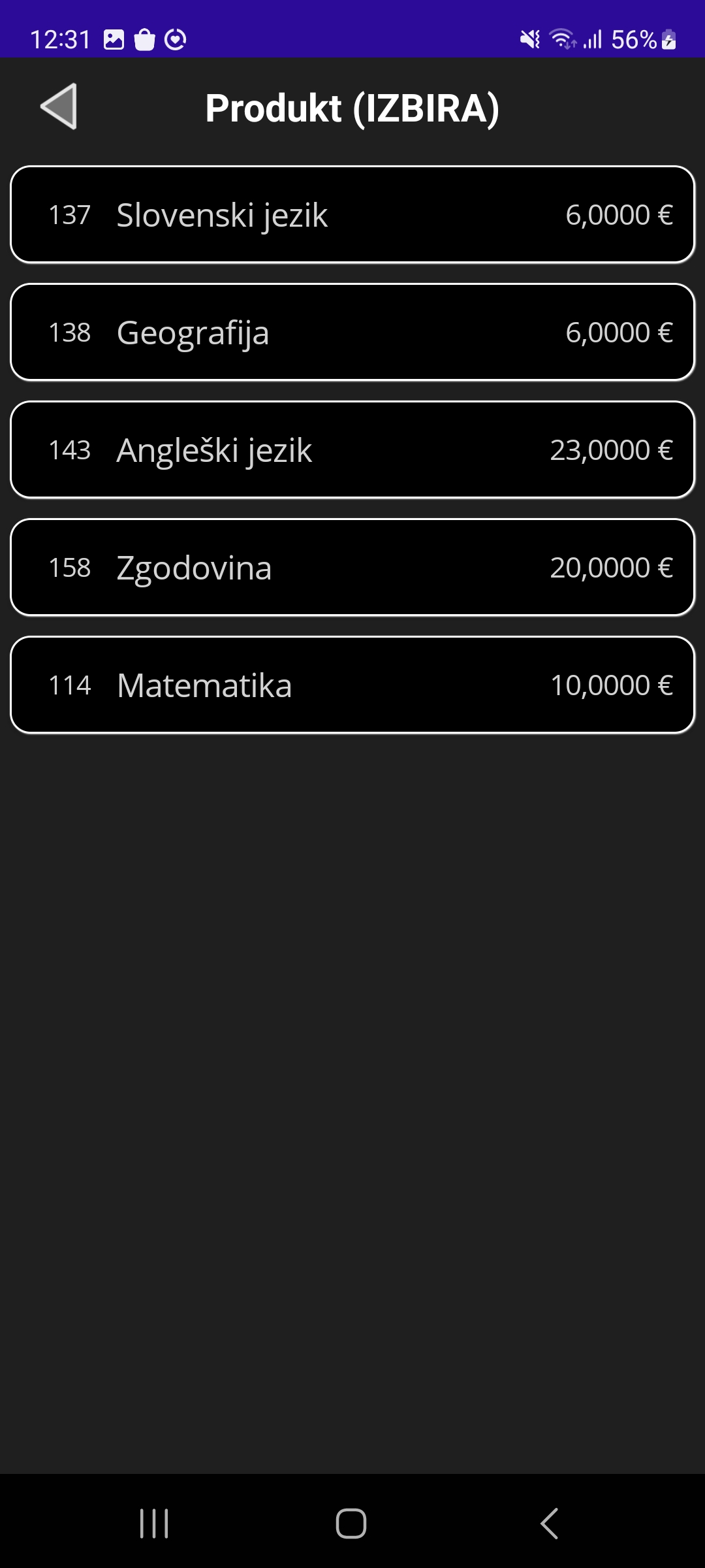 Slika 4: Dodajanje produkta - izbira produkta iz grupe