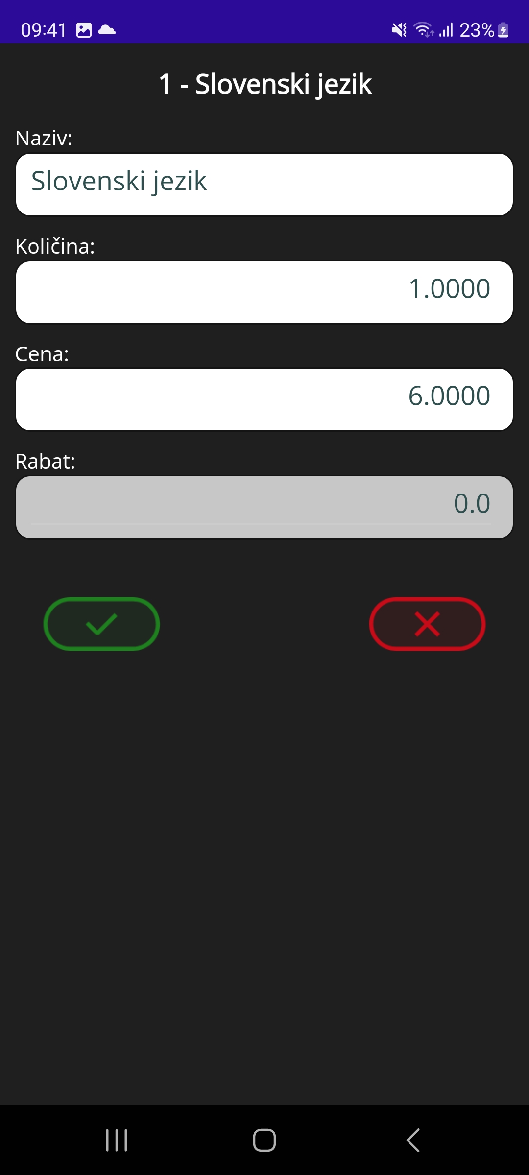 Slika 7: Urejanje podatkov vrstice